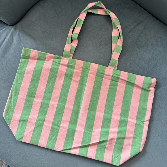 Sezane Bonjour New York Recycled Cotton Tote in Pink/Green - Picture 2 of 6
